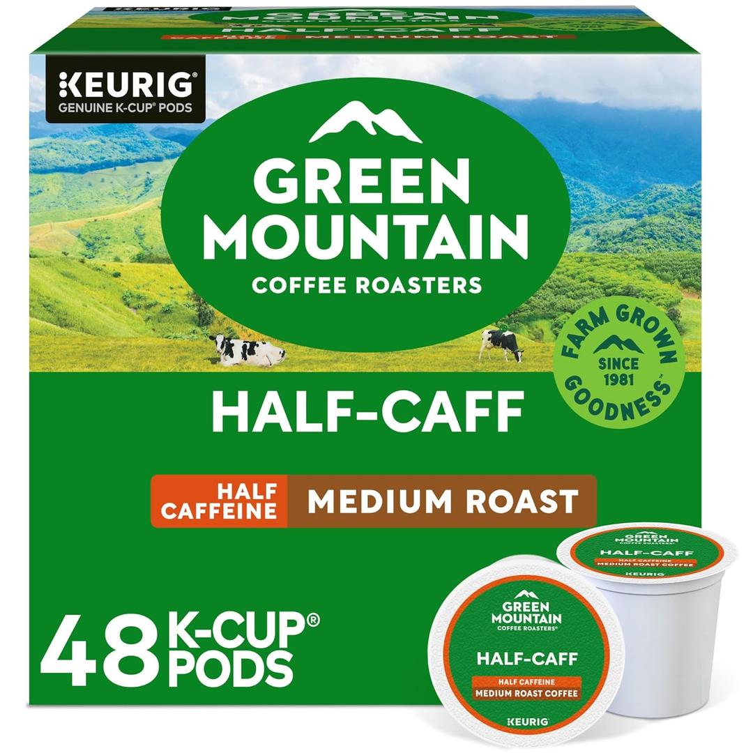 Green Mountain Coffee Roasters Half Caff, Single-Serve Keurig K-Cup Pods, Medium Roast Coffee Pods, 48 Count