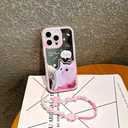 Pretaco for iPhone 14 Pro Case, [Cute White Cat Pattern][Shiny Mirror Case][2-in-1 Bead Wrist Strap], Soft TPU Frame, Shockproof and Drop-Proof, Suitable for Women & Girls