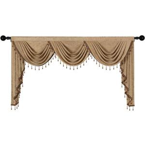 ELKCA Double-Sided Chenille Valance for Living Room,Coffee Curtains Valance with Beads for Bedroom,Rod Pocket (W79Inch,1 Panel)