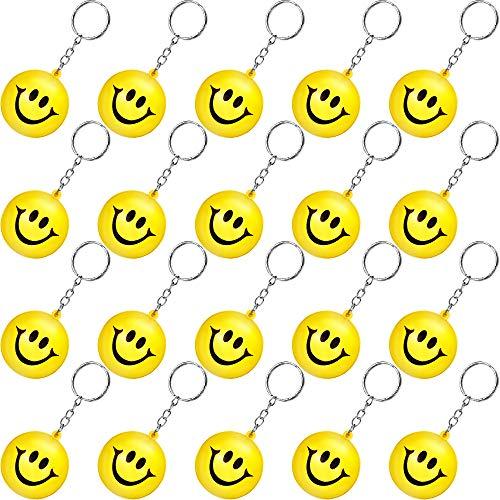 Blulu 20 Pack Smile Stress Balls Keychains Mini Foam Ball Keychains Yellow Stress Relief Gifts for Party Favors, School Carnival Reward, Birthday Party Supplies, Goodie Bag Stuffers