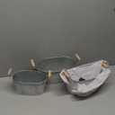 Galvanized Metal Oval Planter Buckets with Handles  Set of 3 Rustic Farmhouse Flower Tubs with Drain Holes & Plugs, Vintage Small Pots for Herbs, Succulents, Wedding or Tabletop Decor (Stone style)