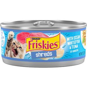 Purina Friskies Shreds With Ocean Whitefish and Tuna in Sauce Wet Cat Food - (Pack of 24) 5.5 oz. Cans