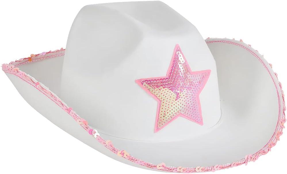 Rhode Island Novelty White Felt Cowgirl Hat with Pink Star