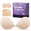 Invisible Strapless Sticky Bra Push up for Women, Ultra Adhesive Bra for Backless Dress, Cleavage Bra Lift Novelty Bras (B Cup, Light Beige)