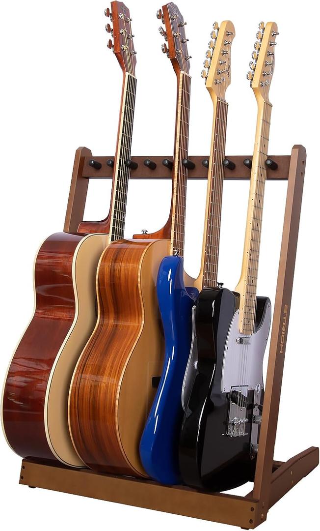 STRICH Guitar Stand for Multiple Guitars, Guitar Rack Hardwood for 3 Acoustic Guitars or 5 Electric Guitar, Padded Multi Guitar Stand for Home, Studio, SMT-10 (4-Holder)