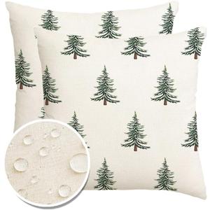 ARGOOFG Outdoor Christmas Pillow Covers 18x18 Inch Decorations Tree Decor White Throw Pillow Cases Xmas Winter Decorative Pillows for Couch Holiday