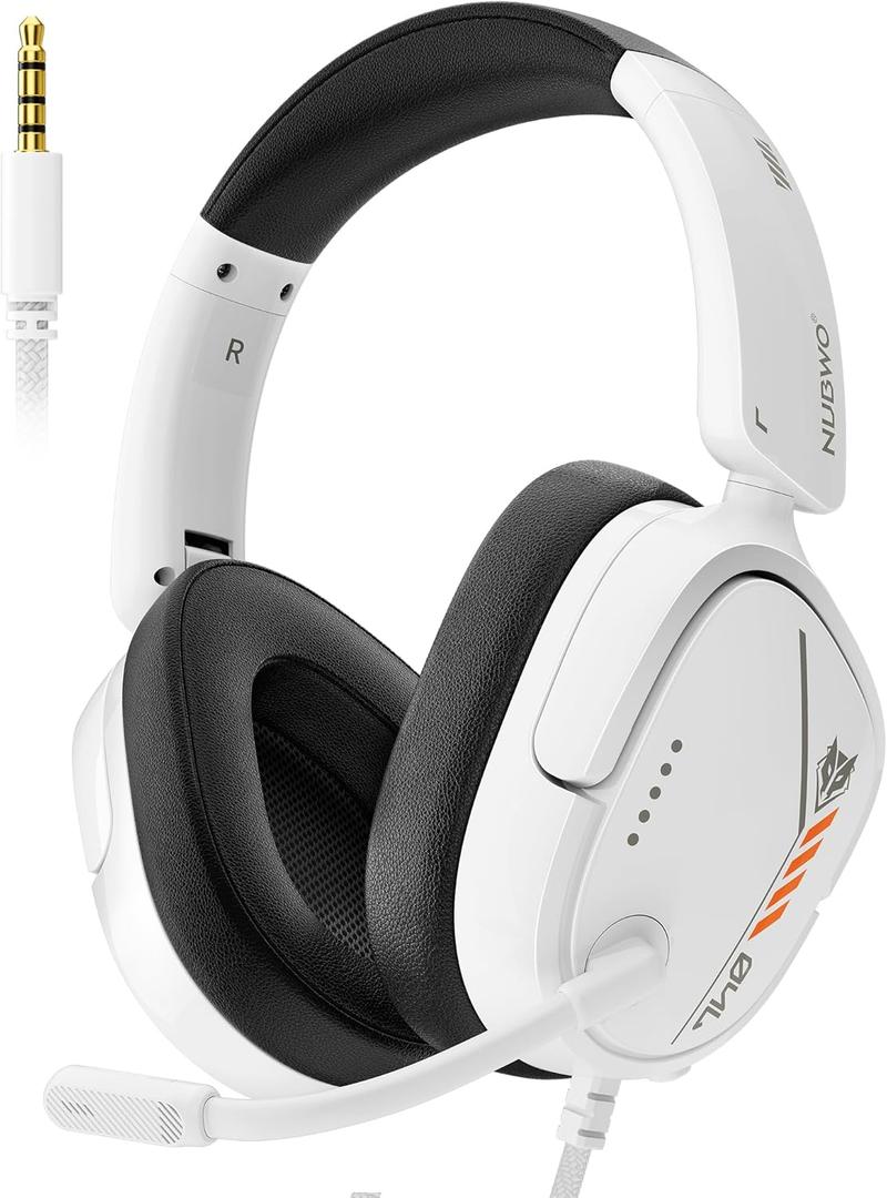 NUBWO HG04L Gaming Headset for PS5/PS4, Xbox Series X|S/Xbox One, Switch  250g Lightweight, Clear Unidirectional Mic, Soft Memory Earmuffs, 3.5mm Jack for Gaming & Work (White)