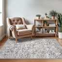 Vintage 3x5 Washable Rug for Entryway, Gray Ivory Super Soft Rug Non-Slip, Printed Faux Wool Floral 3x5 Area Rug Thin Floor Carpet for Kitchen, Bedroom, Office, Living Room
