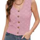 Womens Sleeveless Sweater Vest Button V Neck Knit Trendy Casual Summer Cardigan with Pockets (XL, Light Mauve