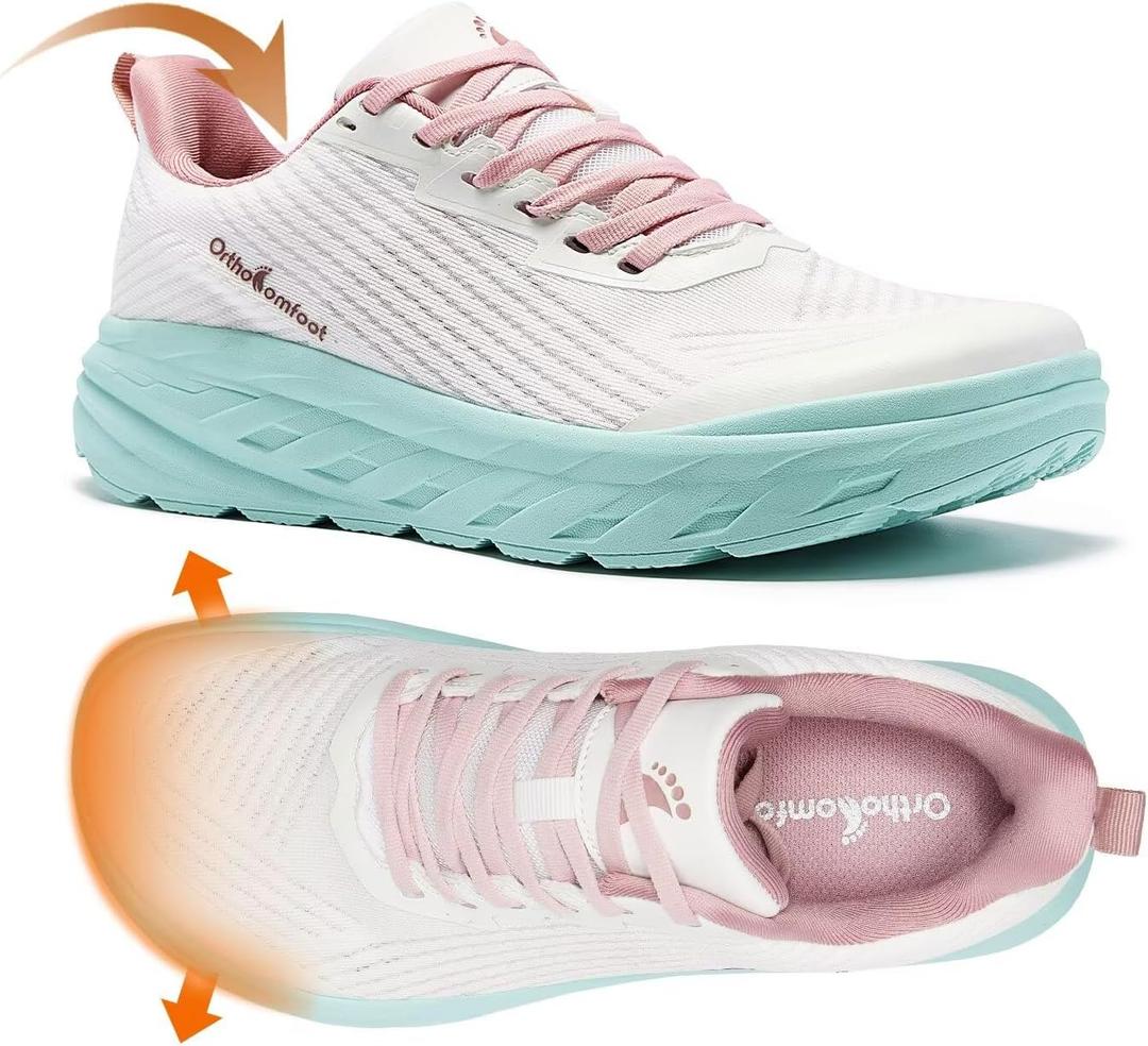 Women's Orthopedic Diabetic Wide Sneakers: Lightweight Standing Plantar Fasciitis Supportive Flat Feet Shoes, Breathable Massage Foot Pain Relief Mesh Comfy Sneakers Pink White Size 11