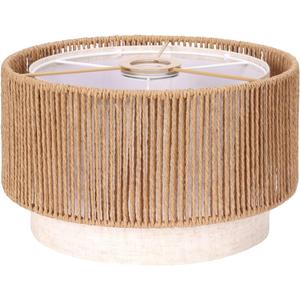 Boho Rattan Lamp Shade, 11.8" Top x 11.8" Bottom x 6.3" High, Natural Rattan & Linen Double Layer Lamp Shades for Floor Lamps Table Lamps Chandelier, UNO Fitter Lampshade Replacement, Easy Assembly