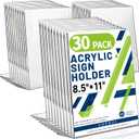 Aheroi Acrylic Sign Holder 8.5 x 11, 30Pcs Plastic Sign Holder 8.5 x 11 Standing, Clear Paper Holders Acrylic Paper Document Holders, Plastic Stands Flyer Display,Office School Table Supplies (Vertical Style 3)