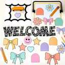 Motiskyy Composition Notebook Classroom Decor Welcome Back to School Bulletin Board Set DIY Paper Die Cuts Poster Decorating Supplies for First Day of School Craft Classroom Wall Decor, 13.78 inches x 11.81 inches
