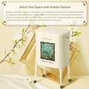 MRBIN Metal Kitchen Trash Can with Wheel Legs, 36L / 9.5gal Medium Press Lid Slim Removable Waste Basket, Pet Proof Tall Narrow Garbage Pail for Vanity, Bedroom, Bathroom, Living Room, Almond Blossom