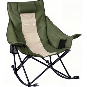 Oversized Rocking Camping Chair for Adults with Headrest, Portable Rocking Chair with Cup Holder, Side Pocket & Carry Bag, 400 lbs Heavy Duty Outdoor Rocker Chair for Camp, Patio, Green