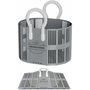 40L Collapsible Laundry Basket with Handles, Durable Space-Saving Storage Basket for Clothes, Utility, Groceries Toys & Home Organization – Grey, 17.9" L × 14.2" W × 11.8" H