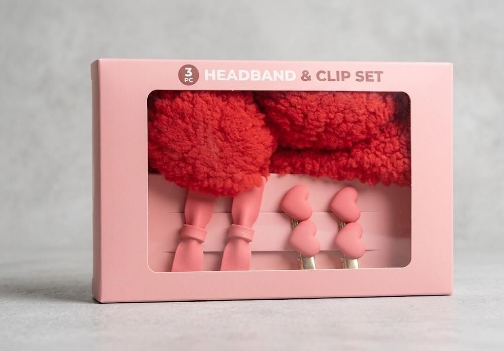 Valentine Themed 3pc Headband & Clip Set