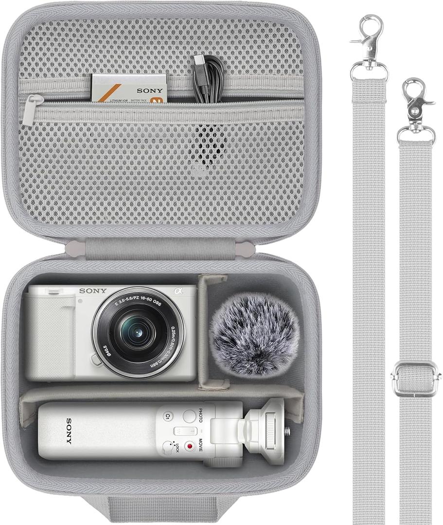 For Sony ZV-E10/ZV-E1/ZV-E10 II Vlog Digital Camera Hard Carrying Case,Compatible with Tripod(GP-VPT2BT),Microphone,Camera Len and Accrssory(White Case)
