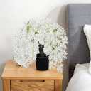 Artificial White Flower Tree 13.8" Tall with Silk Wisteria Flower and Realistic Wood Fake Bonsai Tree Plants Zen Garden Faux Plants for Spring Home Bedroom Office Bathroom Centerpiece Decor