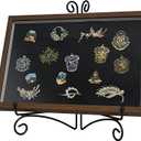 Shadow Box Pin Display Case with Tabletop Display Stand for Medal & Jewelry Pin Collection, Wall Mounted or Desktop Display Box with Sliding Acrylic Door, 12.6 x 8.7 x 1.26 inches, Brown Wood Frame