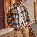 COOFANDY Men's Fleece Lined Button Up Shirt Vintage Orange Flannel Jacket for Men Long Sleeve Classic Plaid Shirts (Brown, S)