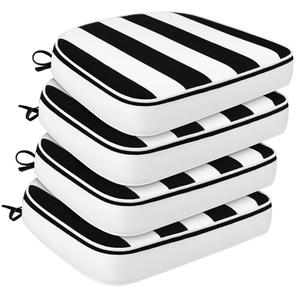Naigle living Outdoor Chair Cushions Set of 4,19"x19" Memory Foam Patio Chair Pads with Ties, Round Corner Seat Cushion for Outdoor Furniture Garden Deck,Black White