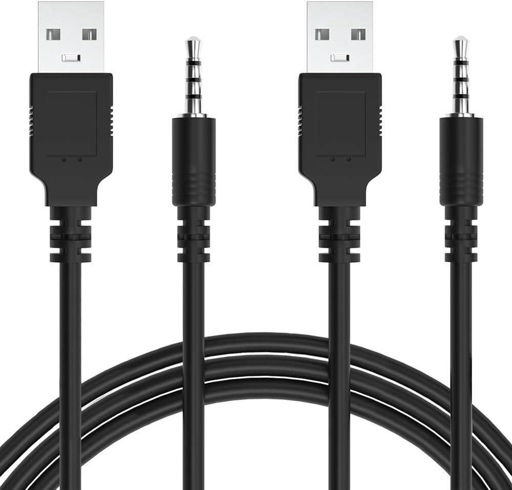 2-Pack 3.3-Feet USB 2.0 Type A Male to 3.5mm AUX Male Charging Cable Charge Cord for MP3 MP4 Players, Headphones, Speakers, Watches, Boombox