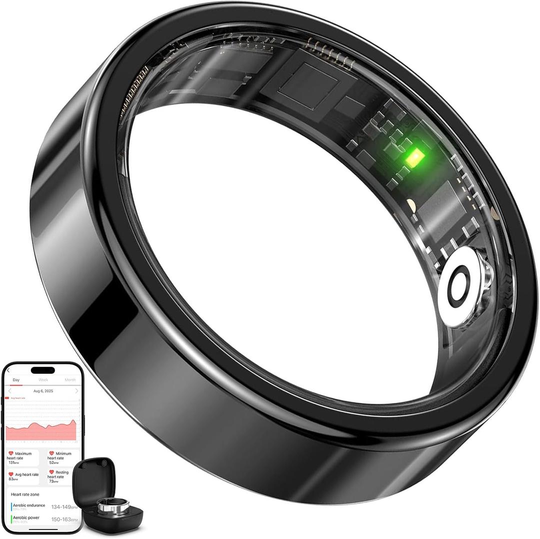 Smart Ring Health Tracker,Heart Rate&Sleep Tracking Wearable,Waterproof Fitness Ring for Women/Men,Free Subscription,Scratch-Resistant and Scratch-Free Smart Ring Fitness Tracker (Black, 12)
