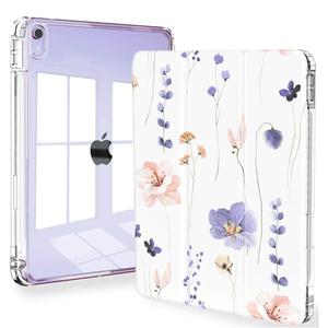 Feams Slim Case for iPad Air 11-inch M3 2025 / M2 2024, iPad Air 5th Generation 2022 / iPad Air 4th Generation 2020 10.9 Inch Case Clear Back with Pencil Holder & Auto Sleep, Purple Flowers