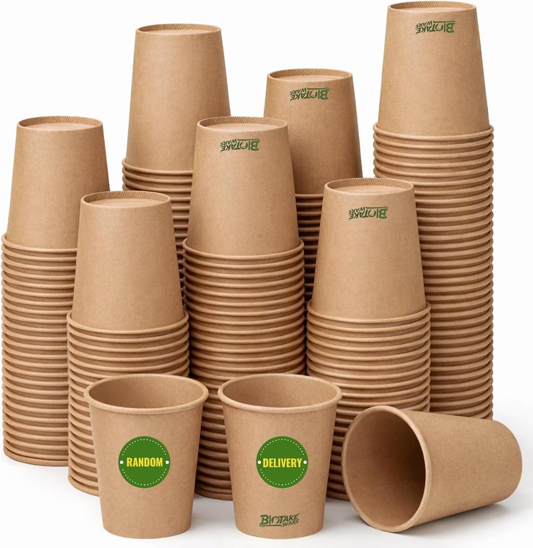 150 Pack 8 oz Disposable Paper Cups, Brown Coffee Cups Unbleached Kraft Paper, Sturdy Leak Resistant Hot/Cold Disposable Cups for Party Home Office