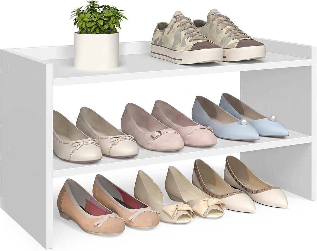 VASAGLE 2-Tier Shoe Rack for Closet, Stackable Shoe Organizer Shelf