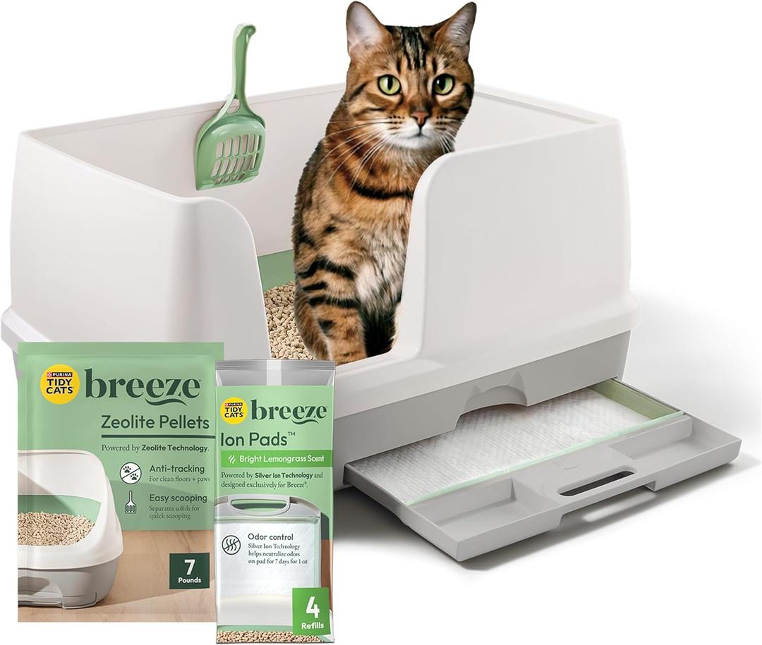 Purina Tidy Cats Breeze Litter Box System Kit with Pellet Cat Litter, XL Litter Box and Litter Box Pads, 29.25"L x 19.15"W x 15.25"H