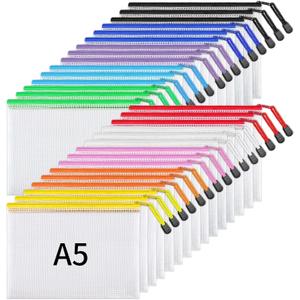 JARLINK 30 Pack 10 Colors Zipper Mesh Document Pouch, 6x9 Inch/A5, Plastic Water-Resistant File Bags, for School Office Supplies, Cosmetics Travel Storage, Assorted Color
