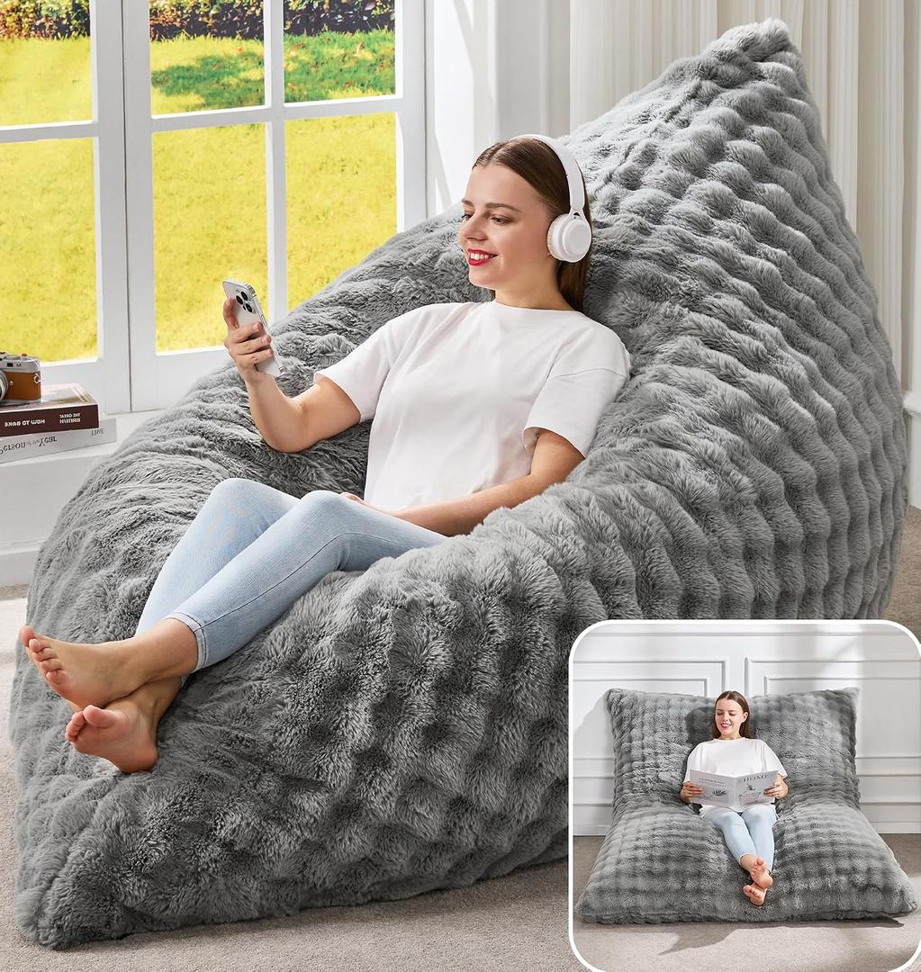 Hobestluk 3 in 1 Bean Bag Chair Giant Bean Bag Chairs for Adults with Bubble Cover Convertible Bean Bag Floor Cushion with Machine Washable Cover for Living Room (Bubble Grey)