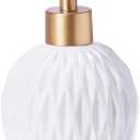 Ceramics Gold Soap Dispenser for Bathroom, Round Soap Dispenser with Delicate Embossed Rhombus Design (White)