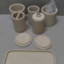 ZCCZ Beige Bathroom Accessories Set 6 Pieces - Toothbrush Holder, Lotion Dispenser, Qtip Container, Vanity Tray, Tumbler - Countertop Organizer for Bathrooms - Elegant and Functional Dcor Set