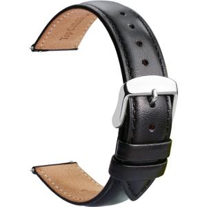 TStrap Leather Watch Band Men - Black Quick Release Watch Strap for Women Replacement - Soft Smart Watch Bracelet with Clasp Buckle for ladies - 14mm 16mm 18mm 19mm 20mm 21mm 22mm 23mm 24mm