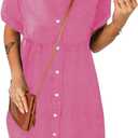 Women's Denim Dress for Women Cute Blue Babydoll Denim Shirt Dress Denim Dress with Pockets, Size: Large