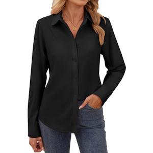 Button Down Shirts for Women Long Sleeve Cotton Button Up Shirt Women Business Casual Blouses Fit Work Tops (Small, Black)