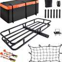 MeeFar Hitch Mount Cargo Carrier Basket 53" x19" x 5"+Waterproof Cargo Bag (51" x17"x 18"), Hauling Weight Capacity of 500 Lbs fit on 2 Inch Receiver with Hitch Stabilizer,Net and Straps