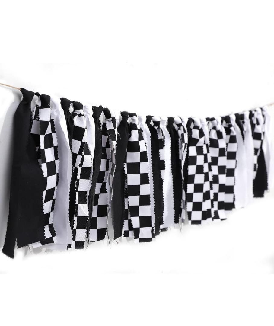Black And White Gingham Banner/Garland - Black Gingham Banner For Baby Shower,Fast One/Two Fast Birthday High Chair,Checkered Baby Shower (banner-1)