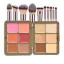 JasCherry 12 Colors Blush Palette, Colour Correcting Concealer Foundation Palette, 10 Makeup Brush Set, Highlighter Bronzer Contour Concealer Cream Matte Long Lasting Brightening Face Cosmetics