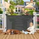 Weatherproof Outdoor Retractable Gate for Dogs with No Rust Stainless Steel Screws and Rods, 55" Wide Waterproof Retractable Baby Gates, Scratch-Resistant Mesh Safety Outdoor Pet Gate for Deck, Black (35" X 55")
