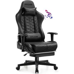 GTPLAYER Gaming Chair, Computer Chair with Bluetooth Speakers, High Back Ergonomic Office Chair Desk Chair with Lumbar Support, Height Adjustable Game Chair with Footrest 330LBS, Black