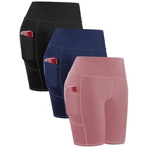 Sunvalix 3 Pack High Waisted Biker Shorts with Pockets for Women Tummy Control 8" Spandex Yoga Workout Shorts for Gym Running Bl+Na+Da Small Size S