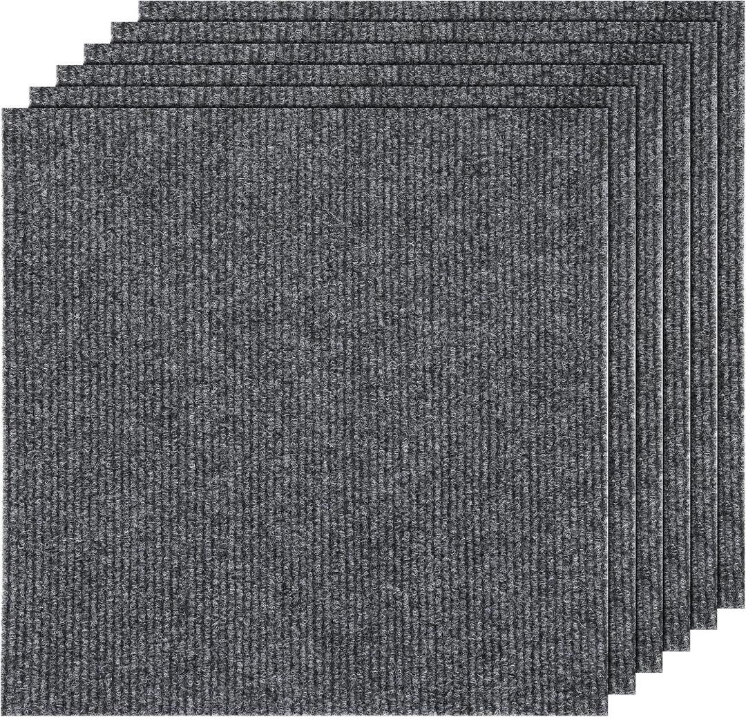 AKOLAFE 30 Pack Peel and Stick Carpet Tiles 12x12 Self Adhesive Carpets Squares for Basement Carpets for Concrete Floor Non Skid Carpet Tiles Clearance on Indoor Outdoor Carpet Squares Commercial Grey