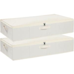 Underbed Storage Box, Clothes Organizer With Sturdy Structure and Reinforced Handles for Blanket, Sheets, Pillows, Towels, Shoes, Beige, 2 Pack, 31.5 x 15.7 x 5.9 Inch