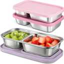 3 Pack Stainless Steel Snack Containers with Silicone Lids, 2-Compartment Snack Containers for Lunch, Office, Travel & Camping (Muted Lilac, Blush Pink, Dusty Rose)