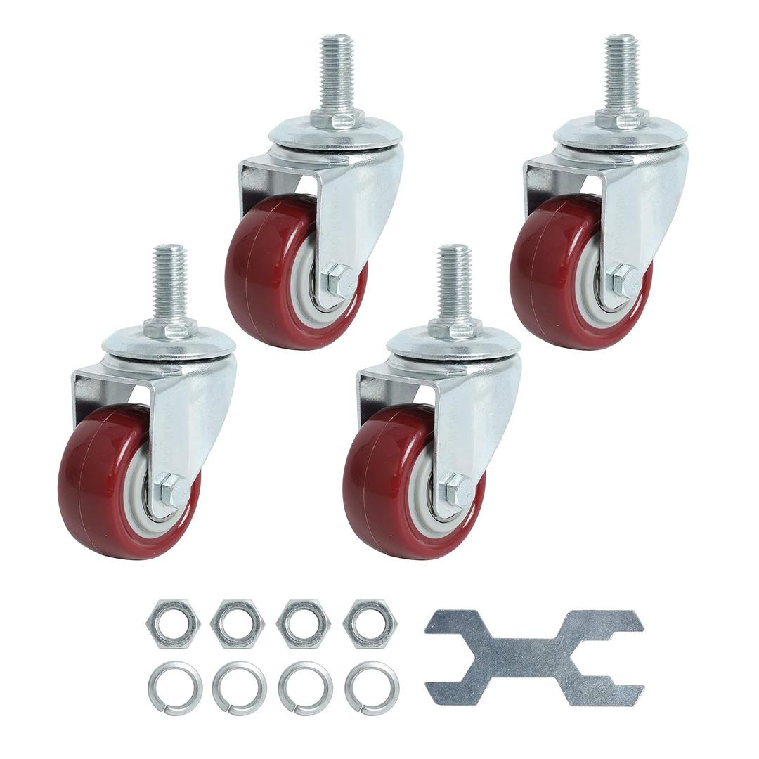 Finnhomy Swivel Caster Wheels 2 Inch Heavy Duty Threaded Stem Casters 1/2"-13 x 1 Set of 4 Premium Polyurethane Wheels PU Anti-wear Smooth Casters, Red