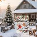 2 x Welcome Winter Garden Flag 12x18 Inch Cardinal Bird Xmas Holiday Seasonal Theme Decorative Yard Flags for Outside Double Sided Outdoor Home Farmhouse Decoration Porch New Year Decor